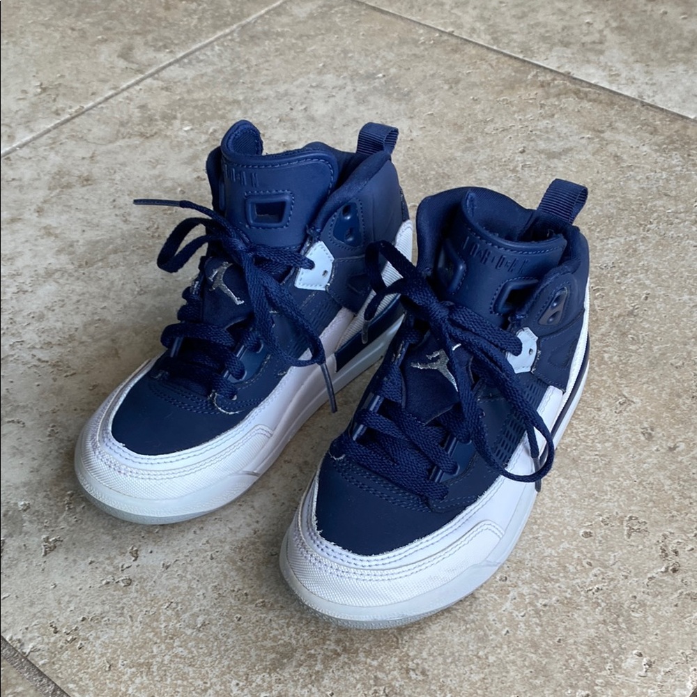 Jordan Blue and White kids High-Top Sneakers with Textured Upper